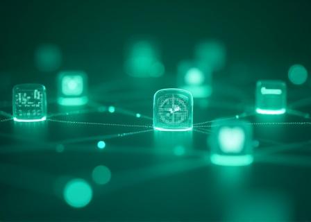 Illustration of digital tools connecting via automated lines in a clean, professional aesthetic