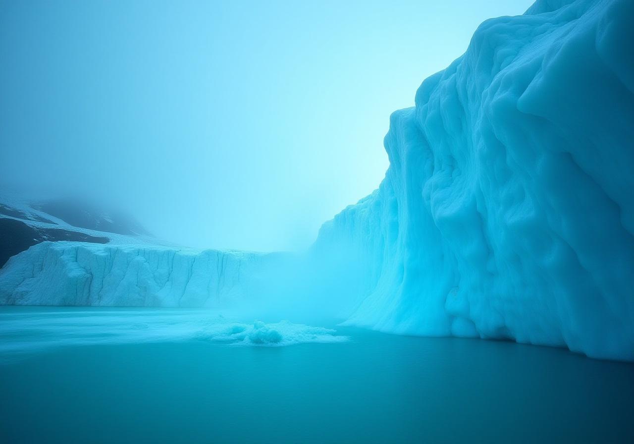 Majestic glacier meeting the ocean with fluid energy
